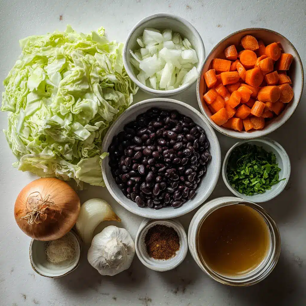 Black Bean and Cabbage Soup Is Your 16g Protein Boost to Feel Strong and Satisfied 3 raw ingredients for black bean and cabbage soup