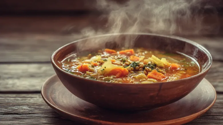 cabbage fat-burning soup in a rustic bowl