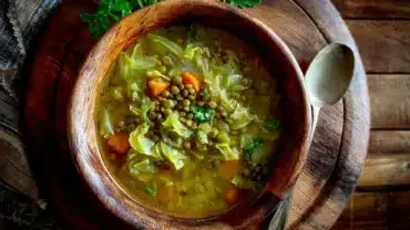 comforting bowl of cabbage soup with lentils recipe
