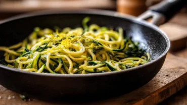 Featured image of frozen zucchini noodles sautéed with garlic and lemon