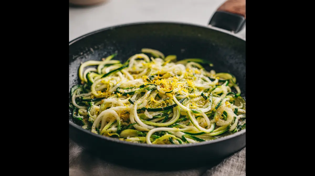 Featured image of frozen zucchini noodles sautéed with garlic and lemon