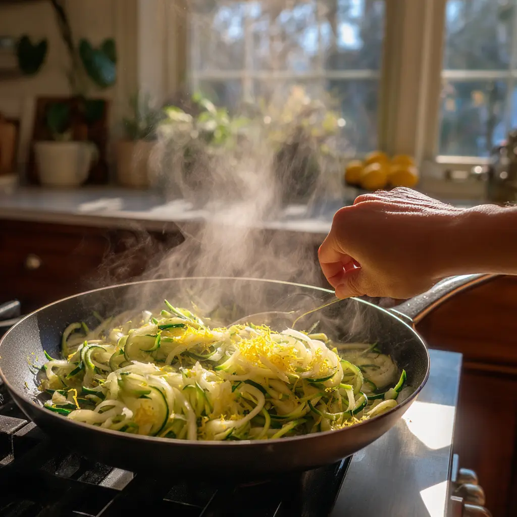 Frozen Zucchini Noodles: 5 Surprising Benefits That Will Uplift Your Meals 2 cooking frozen zucchini noodles in a skillet