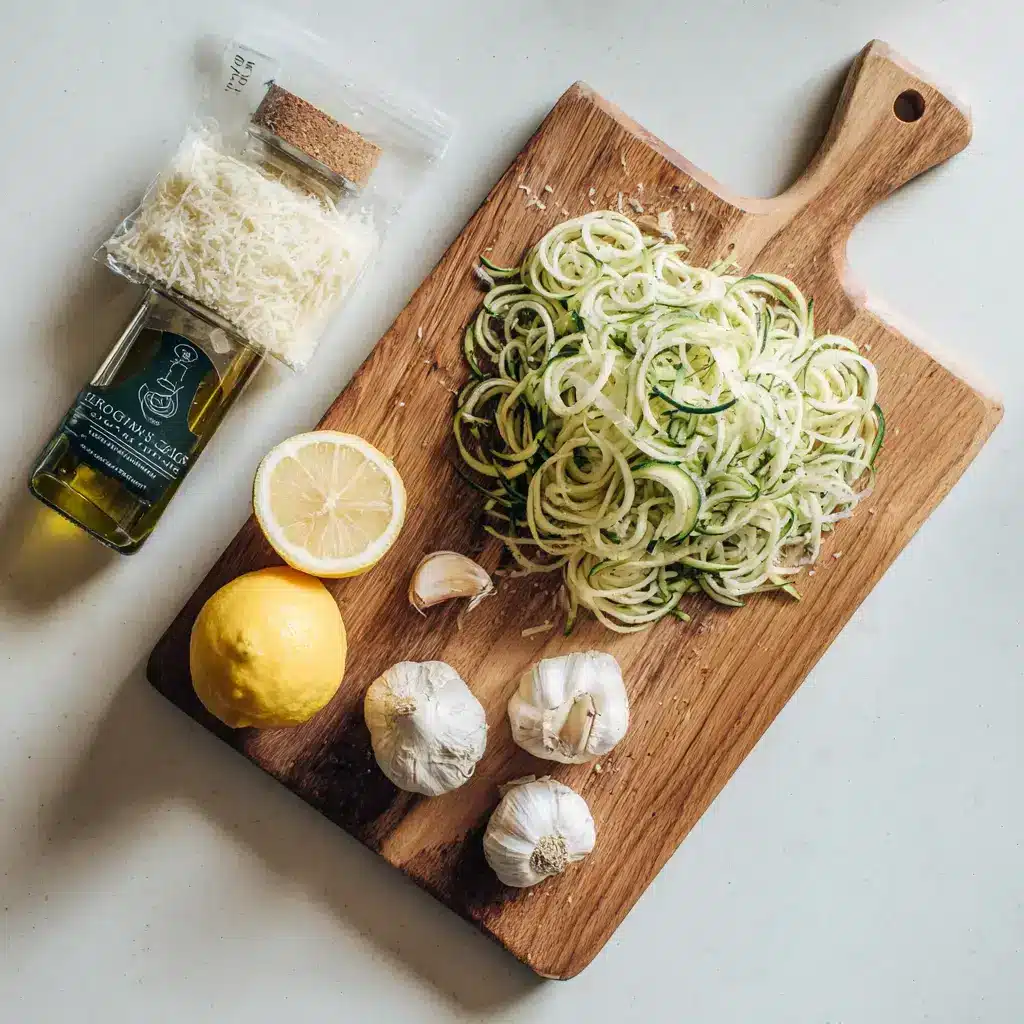 Frozen Zucchini Noodles: 5 Surprising Benefits That Will Uplift Your Meals 3 Ingredients flat lay for frozen zucchini noodle recipe