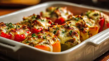 Baked bell pepper taco bites topped with cheese and herbs