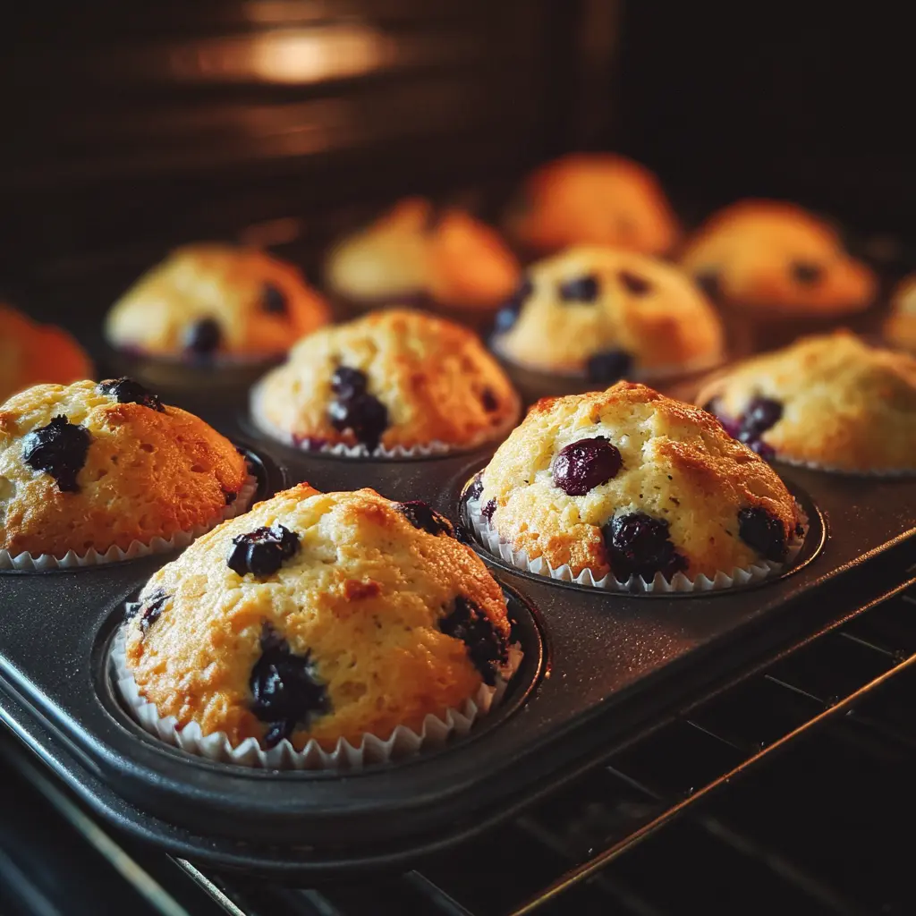 Keto Blueberry Muffins Bursting With Unforgettable Morning Magic With Only 110 Calories 2 Keto blueberry muffins baking in the oven with golden tops forming