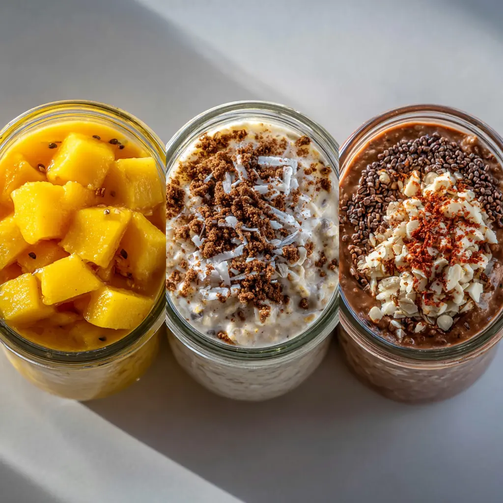 Overnight Oats Good for Weight Loss? Discover 3 Unexpected Benefits 5 Three jars of overnight oats with nutrition breakdown for weight loss