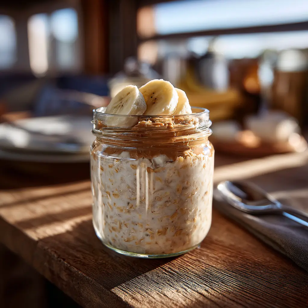 Overnight Oats Good for Weight Loss? Discover 3 Unexpected Benefits 2 Overnight oats breakfast jar for weight loss with banana and almond butter