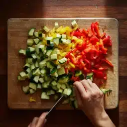 Zucchini Bell Pepper Recipe: 4 Refreshing Twists to Elevate Energy 4 Chef preparing zucchini and bell peppers on a cutting board